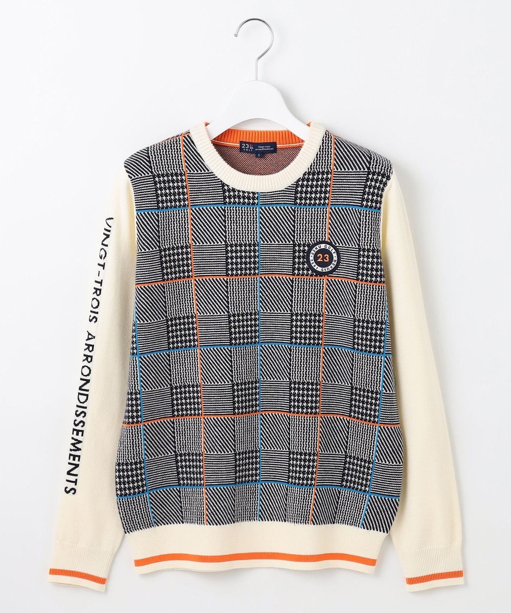 23区GOLF 【WOMEN】チェックジャガード クルーネック ニット 