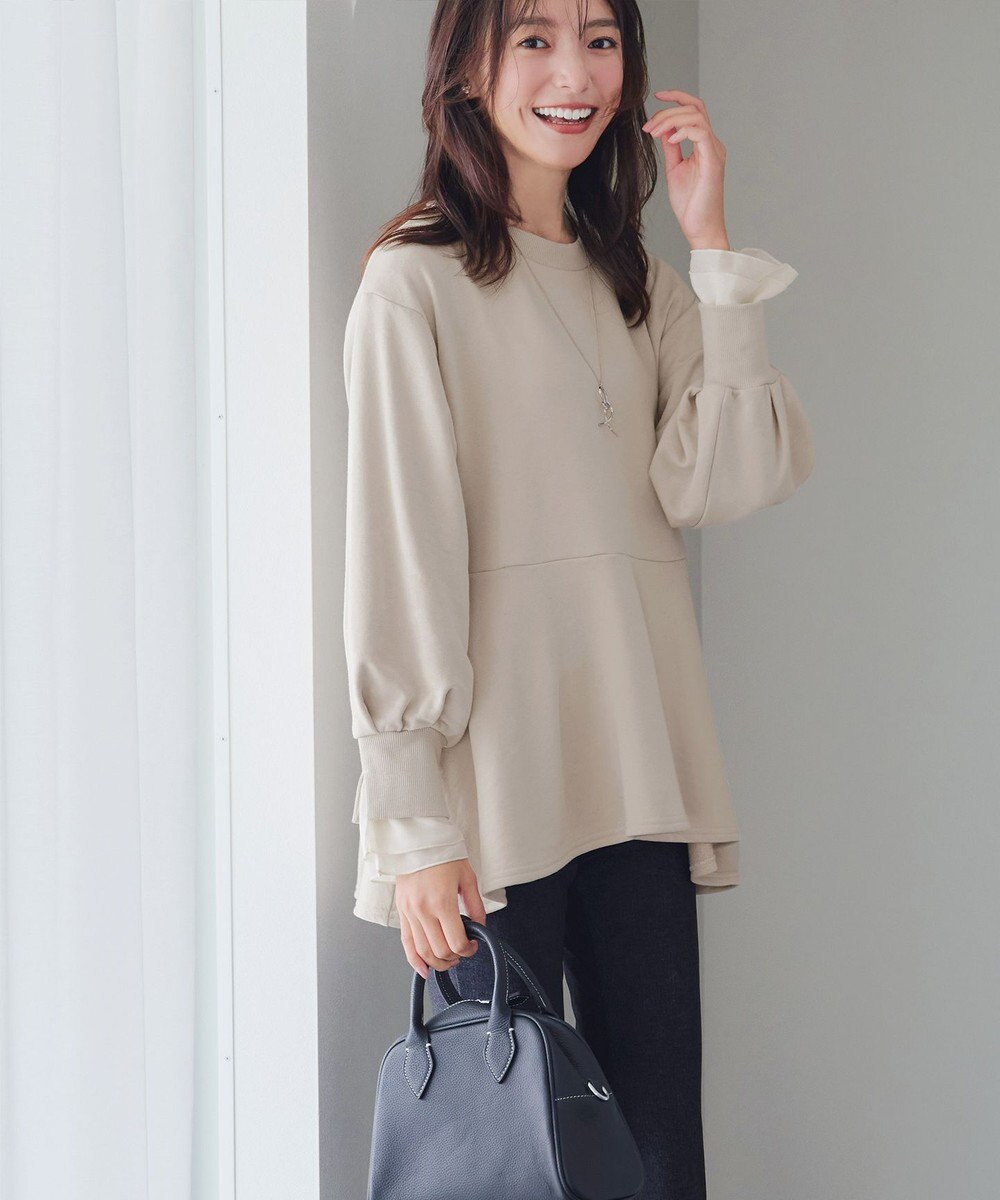 Tiaclasse 【吸水発熱・洗える】袖口ドッキングカットソープルオーバー 