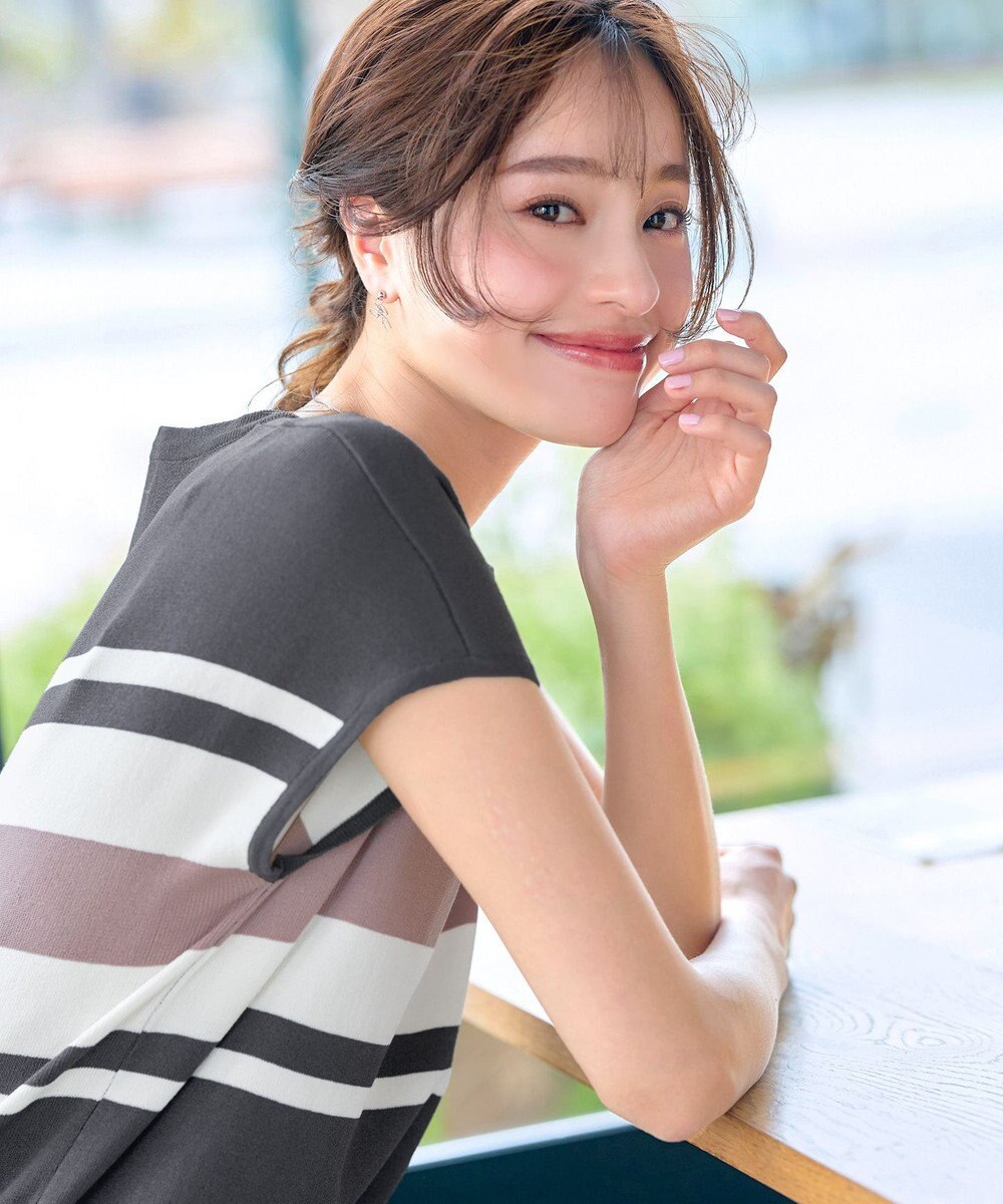 Tiaclasse 【新色追加・洗える】マルチボーダーフレンチニットチュニック 