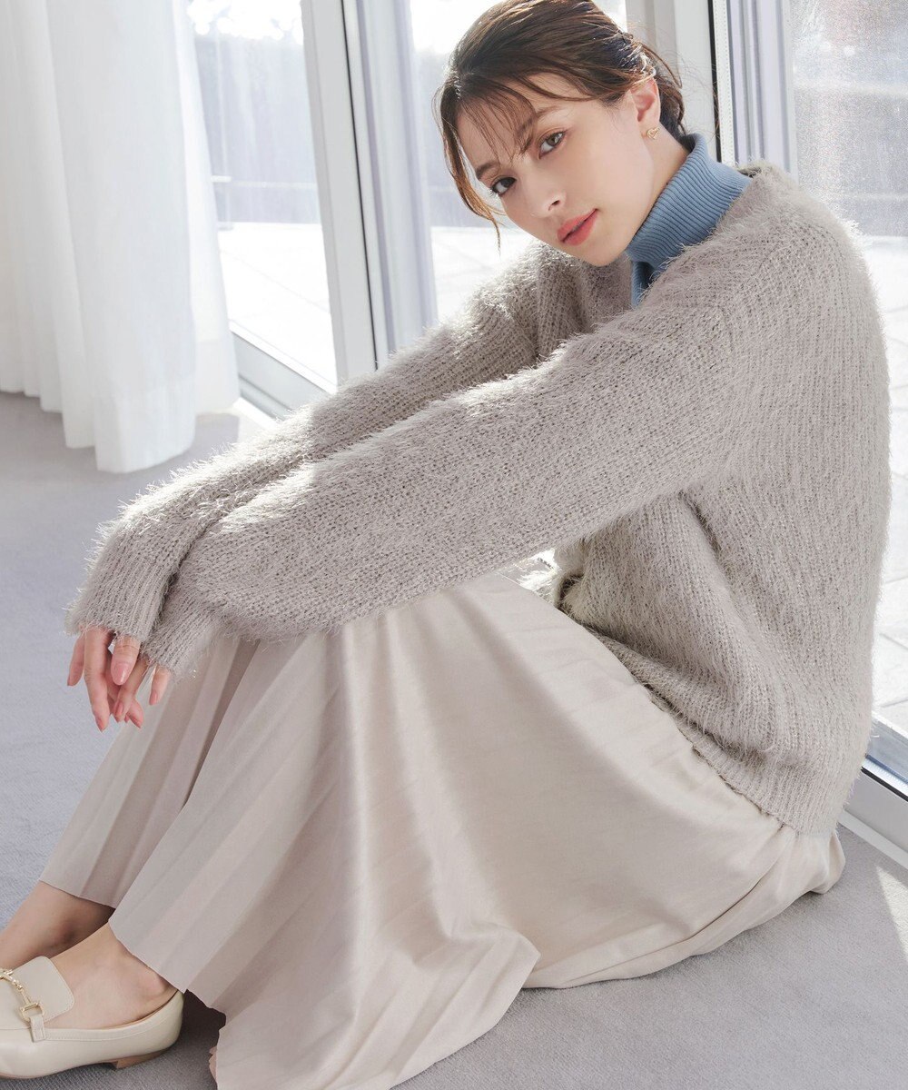 Tiaclasse 【洗える】ふわふわ片畦ラメシャギーカーディガン 