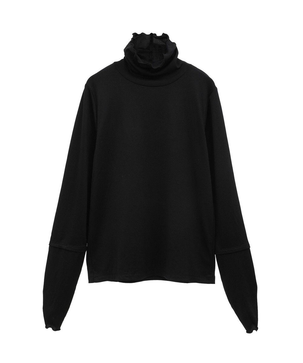 earth music&ecology シャーリングスリーブリブタートルプルオーバー 