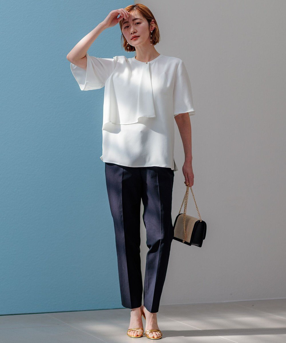 23区 L 【洗える】ストレッチジョーゼット アシンメトリー カットソー 