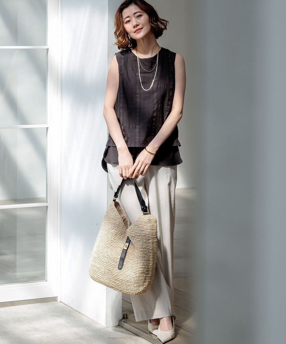 23区 【先行予約】シアーチェックレイヤード スリーブレス Tブラウス 