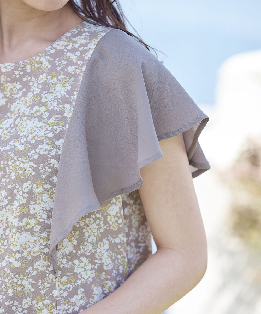 Tiaclasse 【洗える】フレアスリーブ花柄サックワンピース 