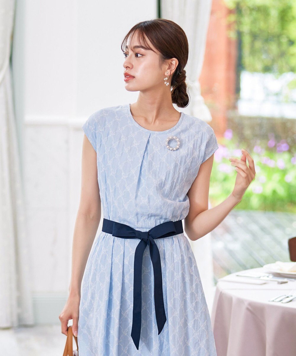 Tiaclasse 【洗える】配色刺繍レースワンピース 