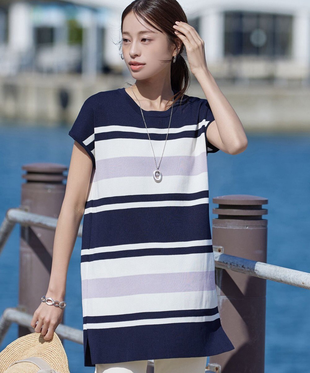 Tiaclasse 【新色追加・洗える】マルチボーダーフレンチニットチュニック 