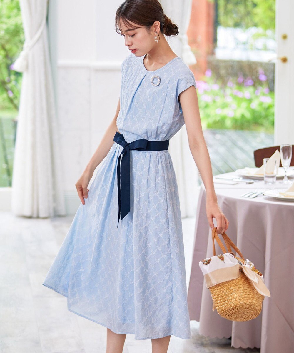 Tiaclasse 【洗える】配色刺繍レースワンピース 