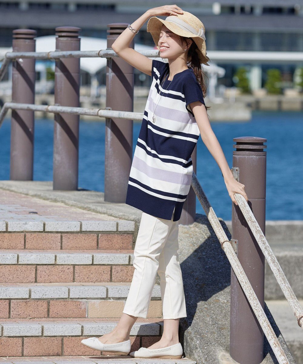 Tiaclasse 【新色追加・洗える】マルチボーダーフレンチニットチュニック 