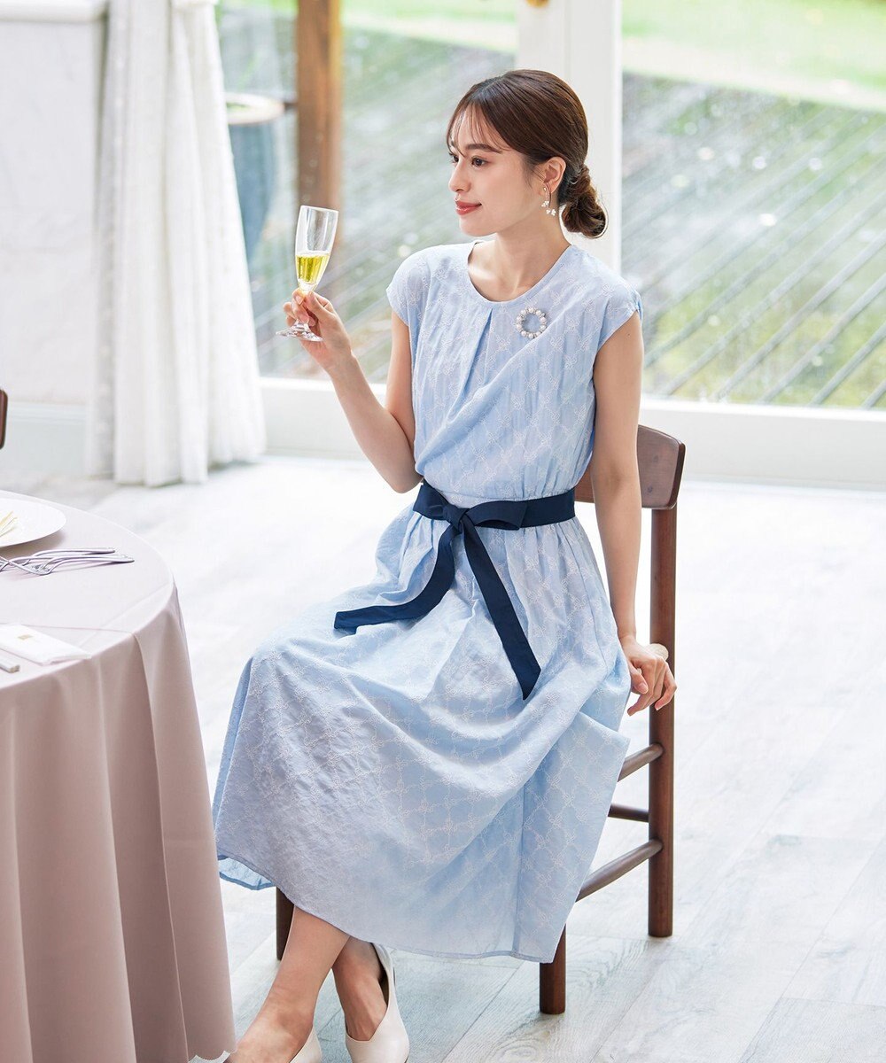 Tiaclasse 【洗える】配色刺繍レースワンピース 