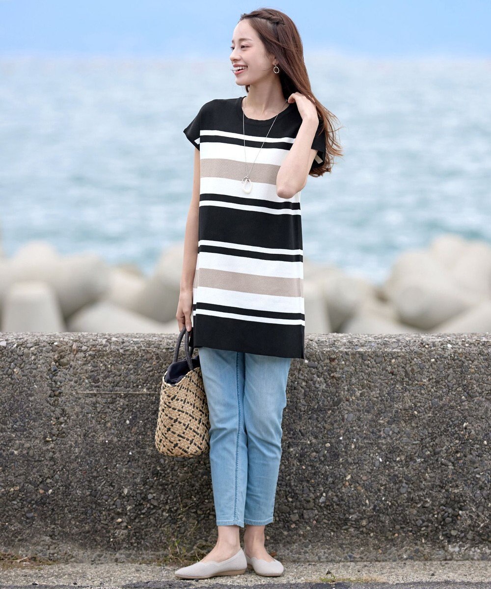 Tiaclasse 【新色追加・洗える】マルチボーダーフレンチニットチュニック 