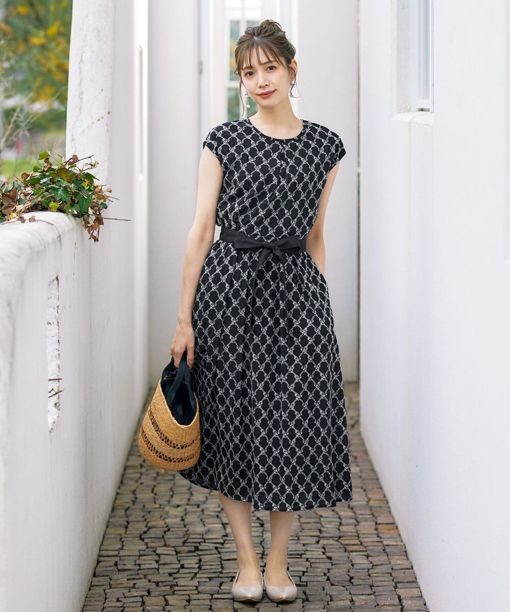 Tiaclasse 【洗える】配色刺繍レースワンピース 