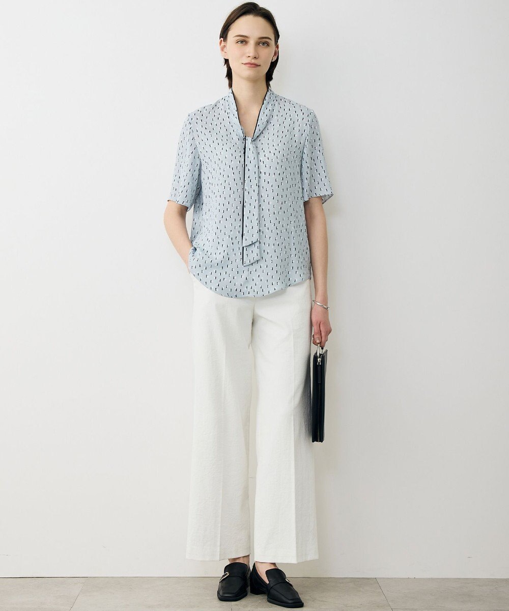 ICB 【先行予約】BackSatinAmunzen 5分袖配色ボウタイブラウス 