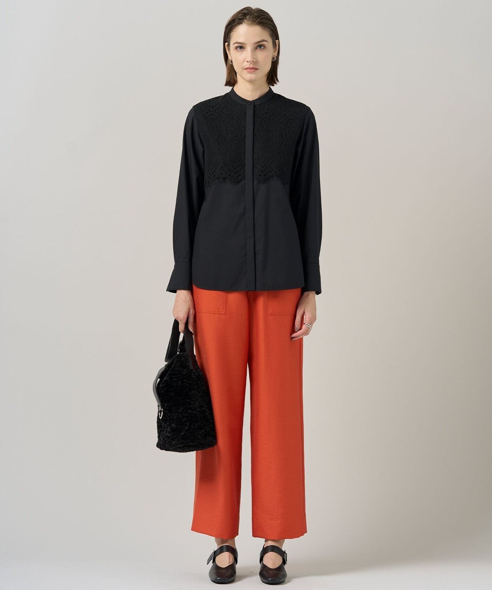 ICB 【洗える】ウールワッシャーツイル ワイドストレートパンツ 