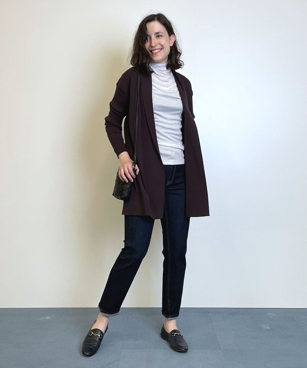 自由区 【WEB限定/洗える/セット着用可】レーヨンストレッチ ミドル丈カーディガン 