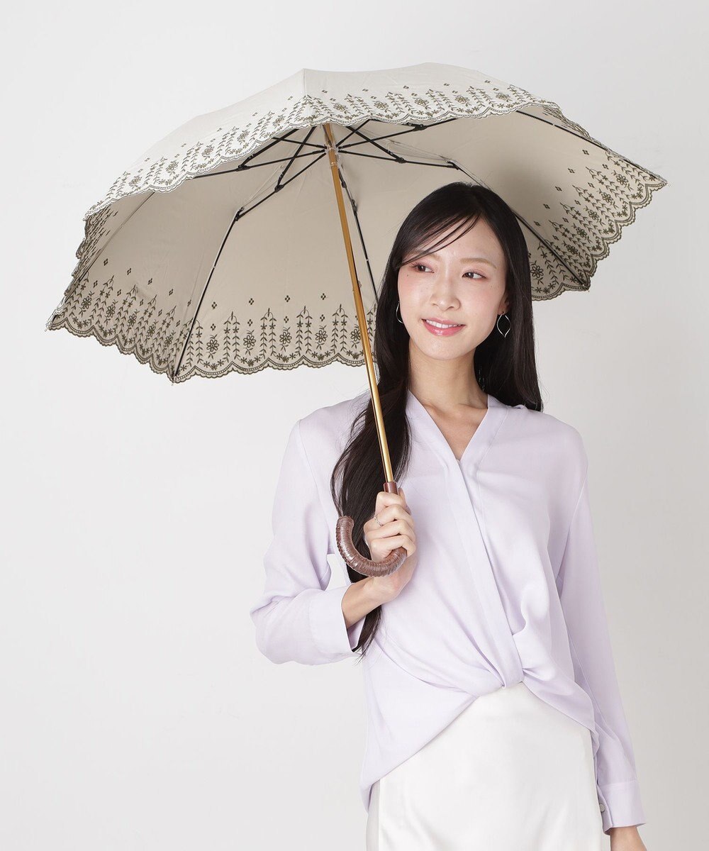 MOONBAT POLO RALPH LAUREN（ポロ ラルフローレン）晴雨兼用日傘 フローラル刺繍 折りたたみ傘 楽折 遮光 遮熱 UV 