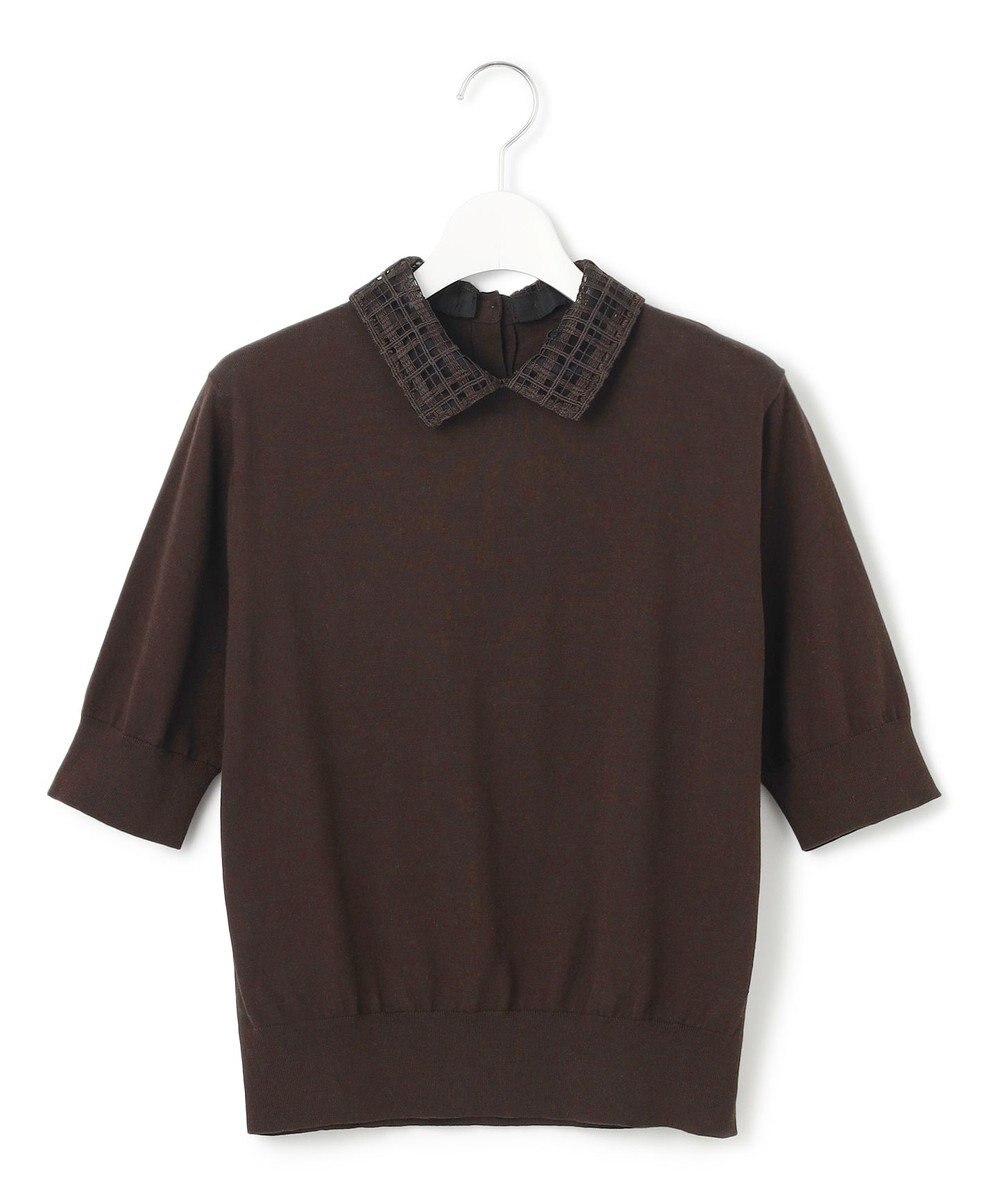 23区 【洗える】Brocheチェック レース付け襟 ニット 