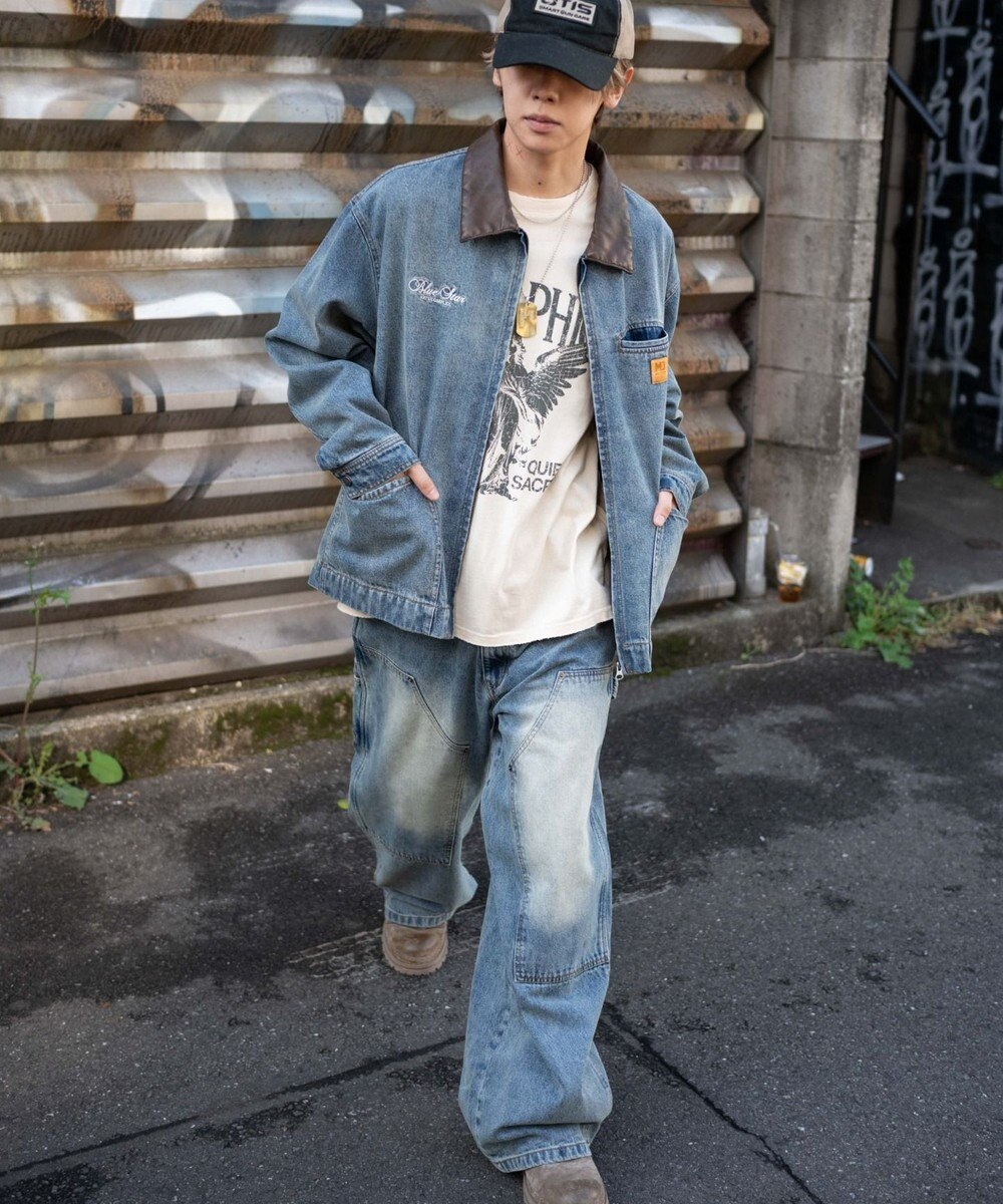 WEGO ワーカーズダブルニーデニムパンツ 