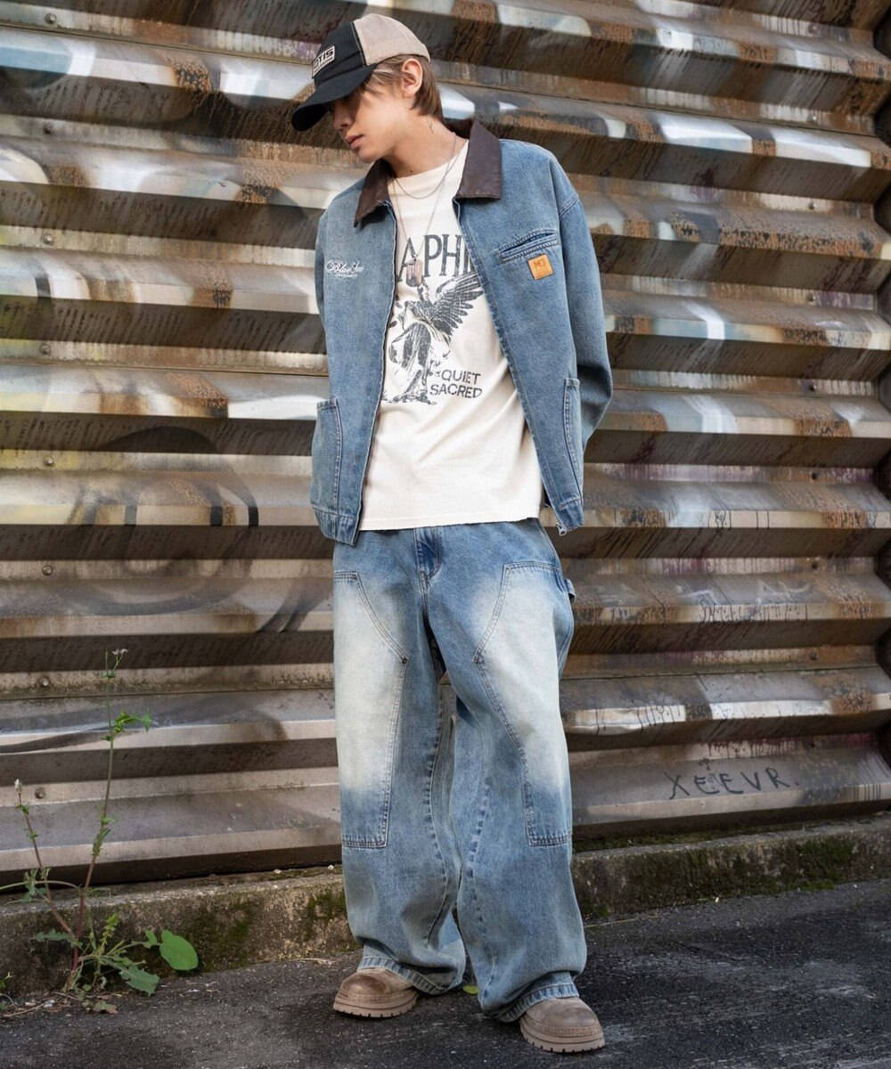 WEGO ワーカーズダブルニーデニムパンツ 