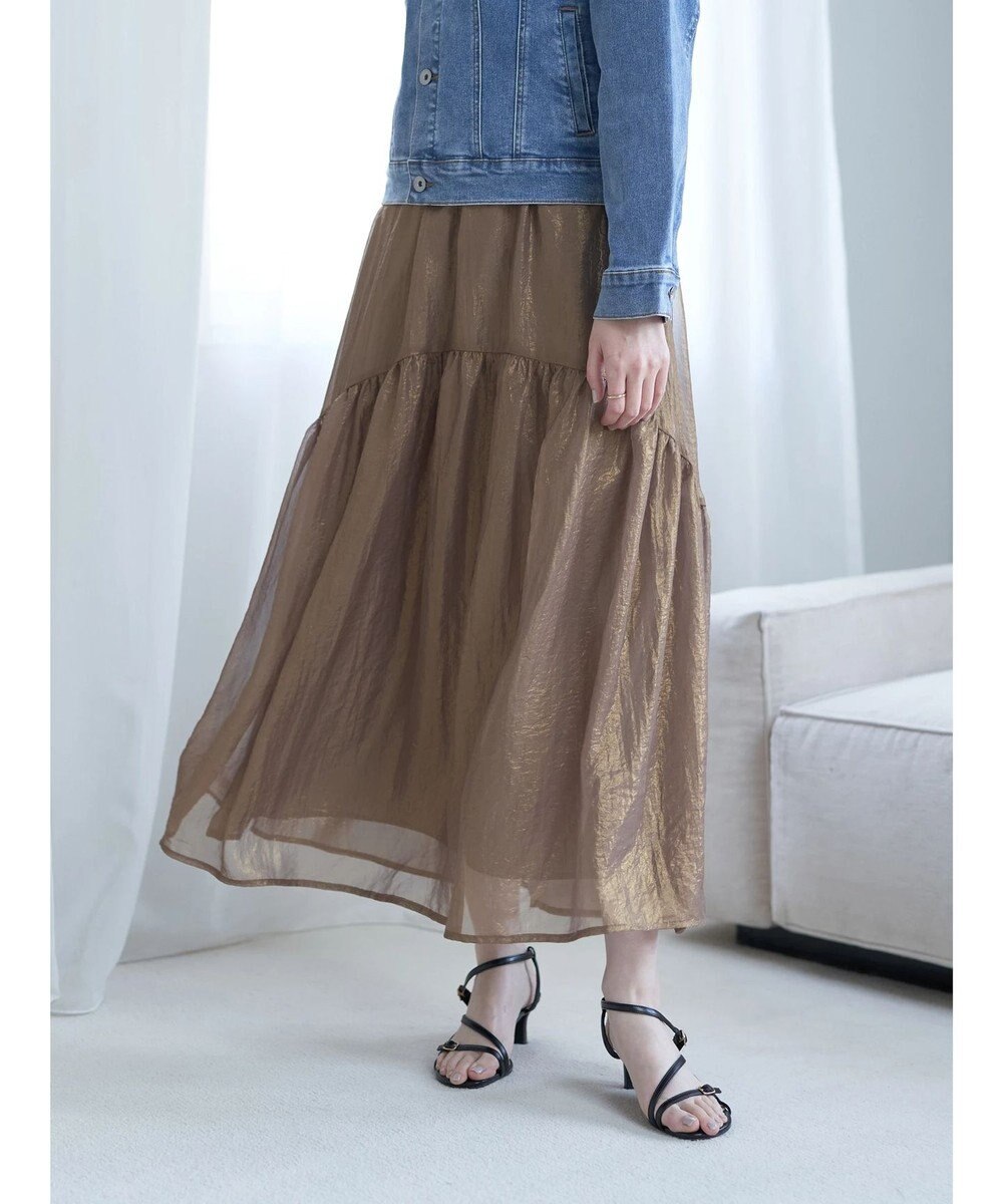 YECCA VECCA 箔プリントシアーギャザースカート 