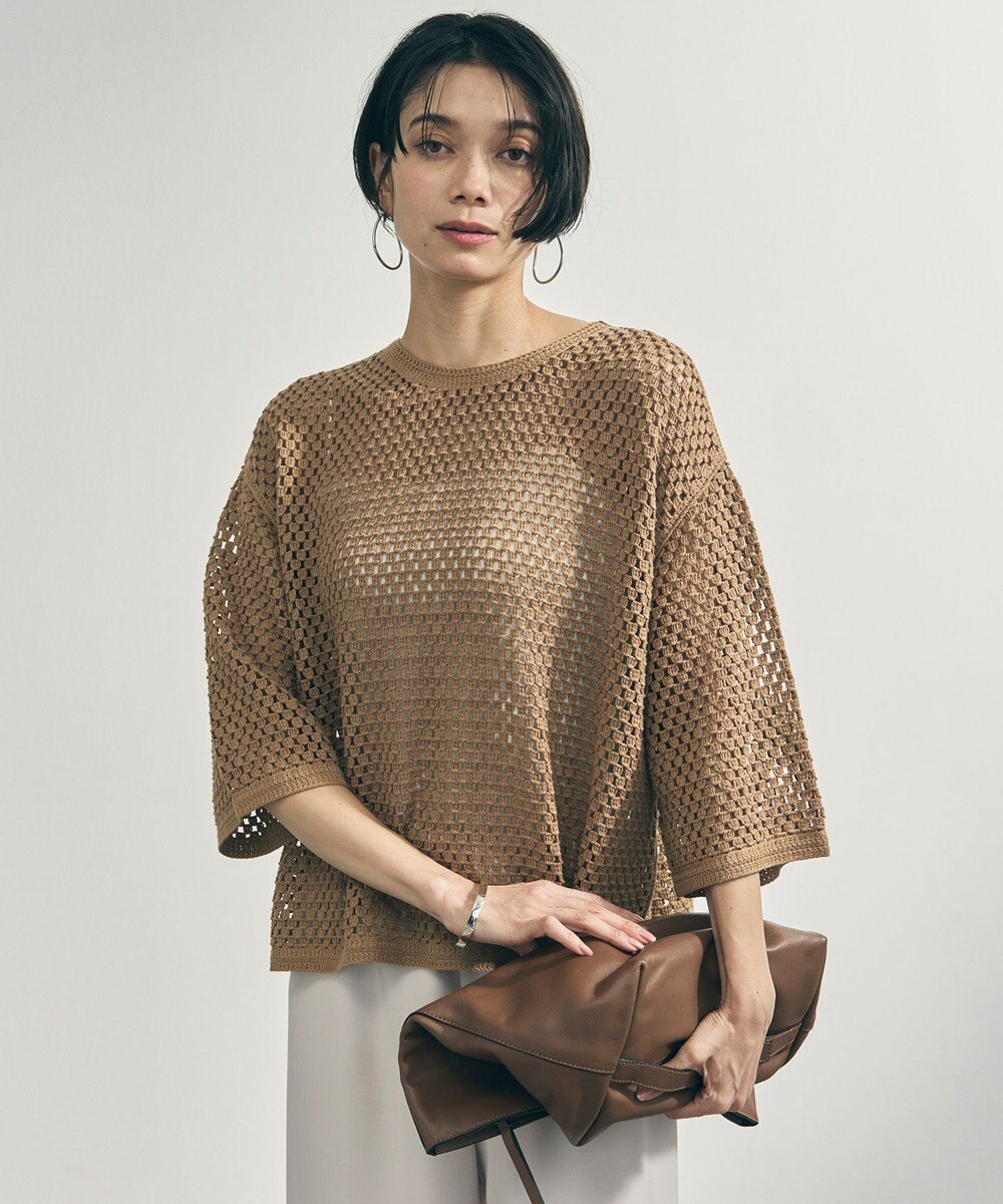 UNFILO L クロシェレースニット ハーフスリーブ プルオーバー 