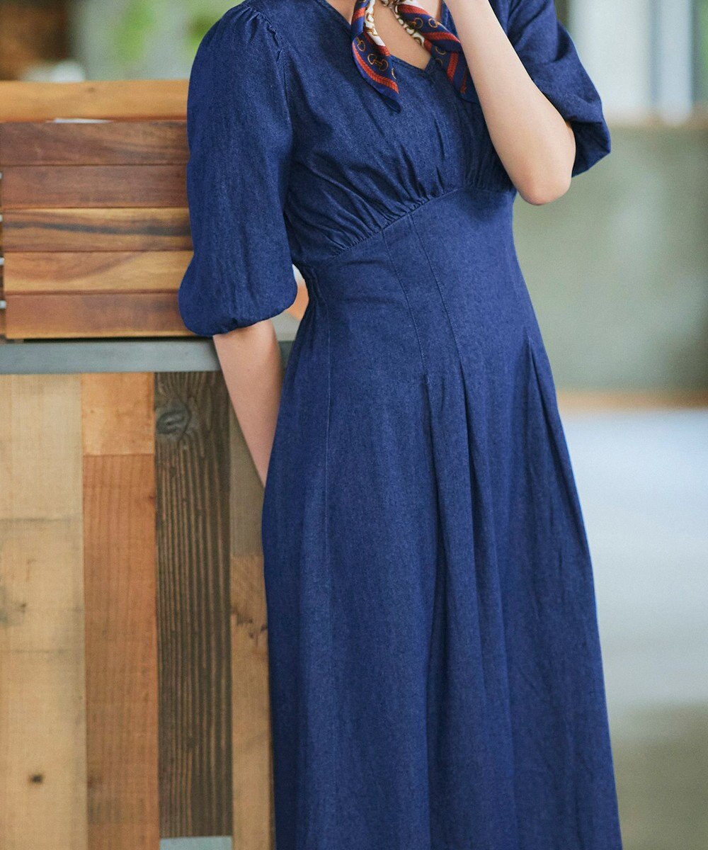 Tiaclasse 【洗える】デニムタックギャザーワンピース 