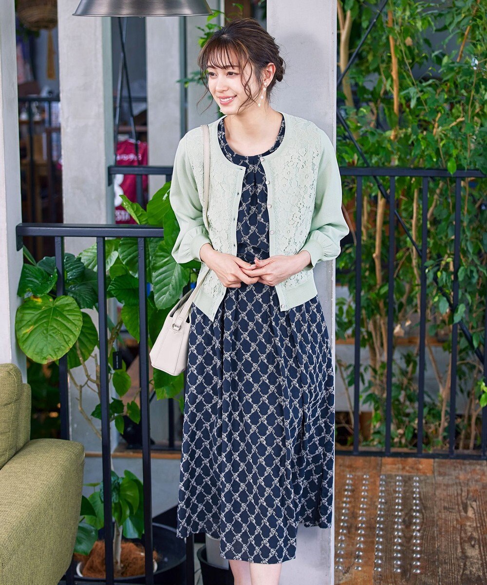 Tiaclasse 【洗える】配色刺繍レースワンピース 