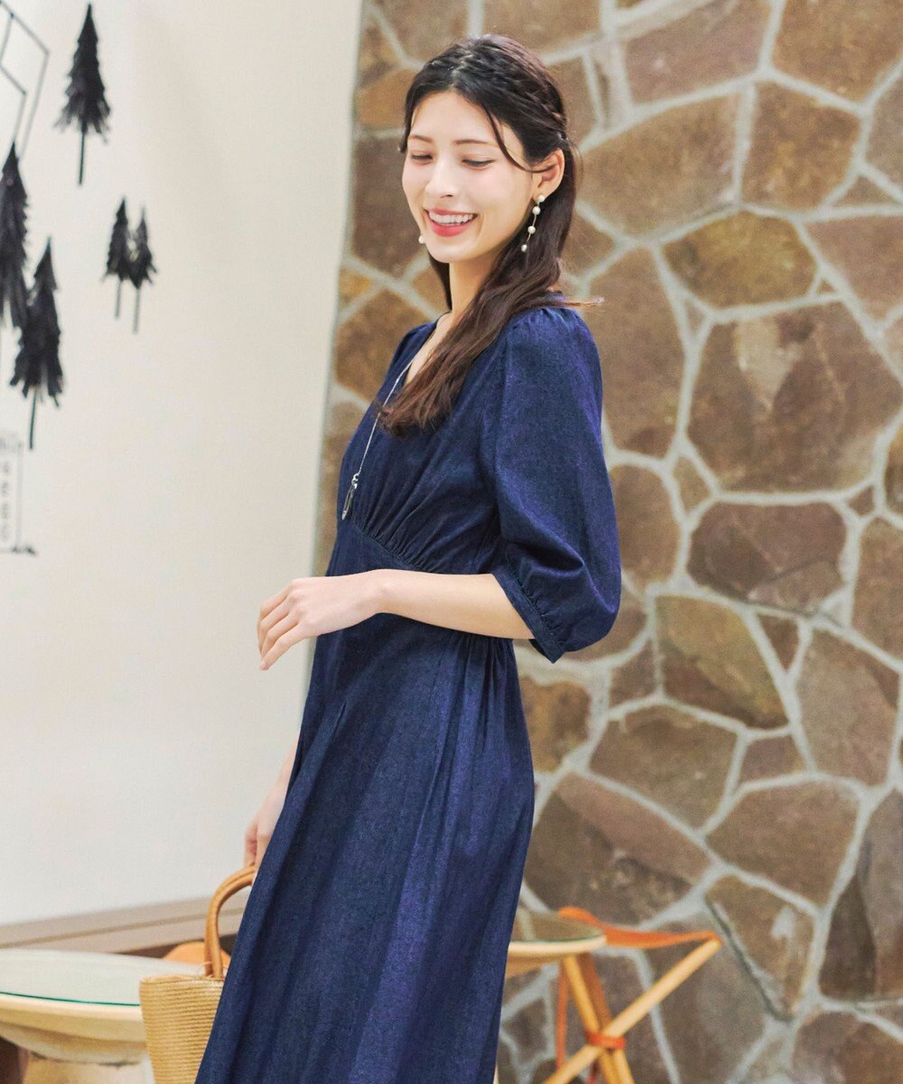 Tiaclasse 【洗える】デニムタックギャザーワンピース 