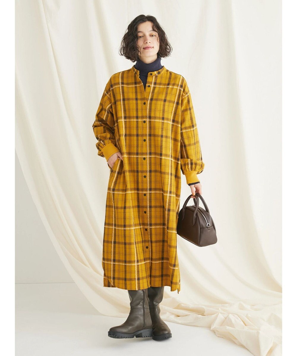 CRAFT STANDARD BOUTIQUE 先染めチェック（小）バンドカラー袖ＲＩＢ　ＯＰ 