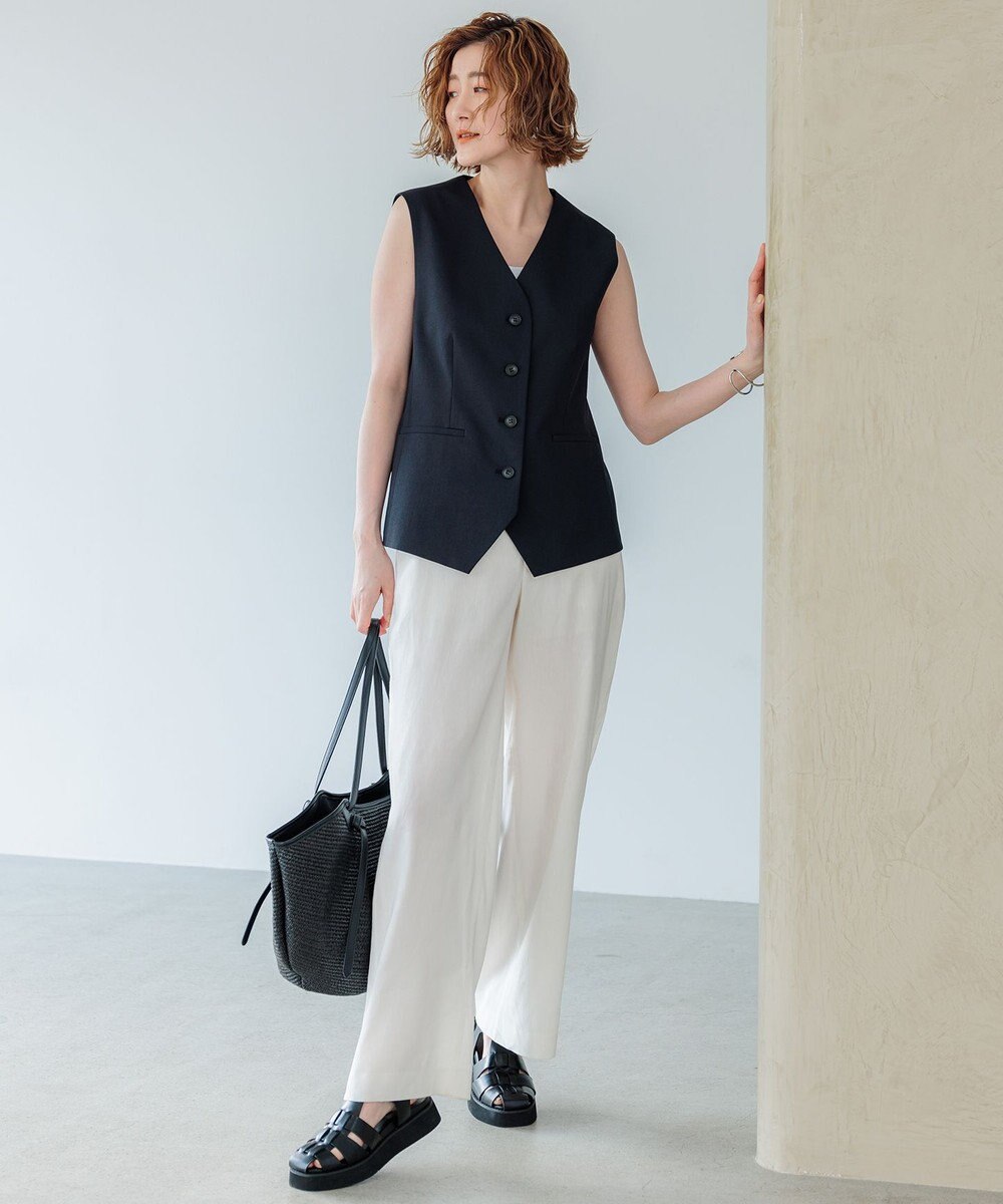 23区 S 【セットアップ対応/洗える】コットンリネン オックスストレッチ ジレ 