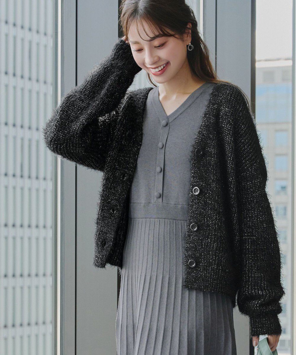 Tiaclasse 【洗える】ふわふわ片畦ラメシャギーカーディガン 