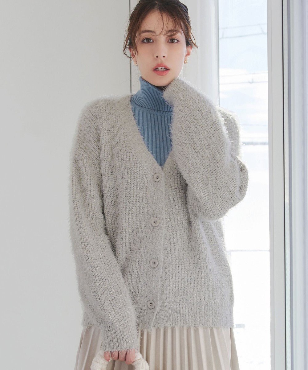 Tiaclasse 【洗える】ふわふわ片畦ラメシャギーカーディガン 