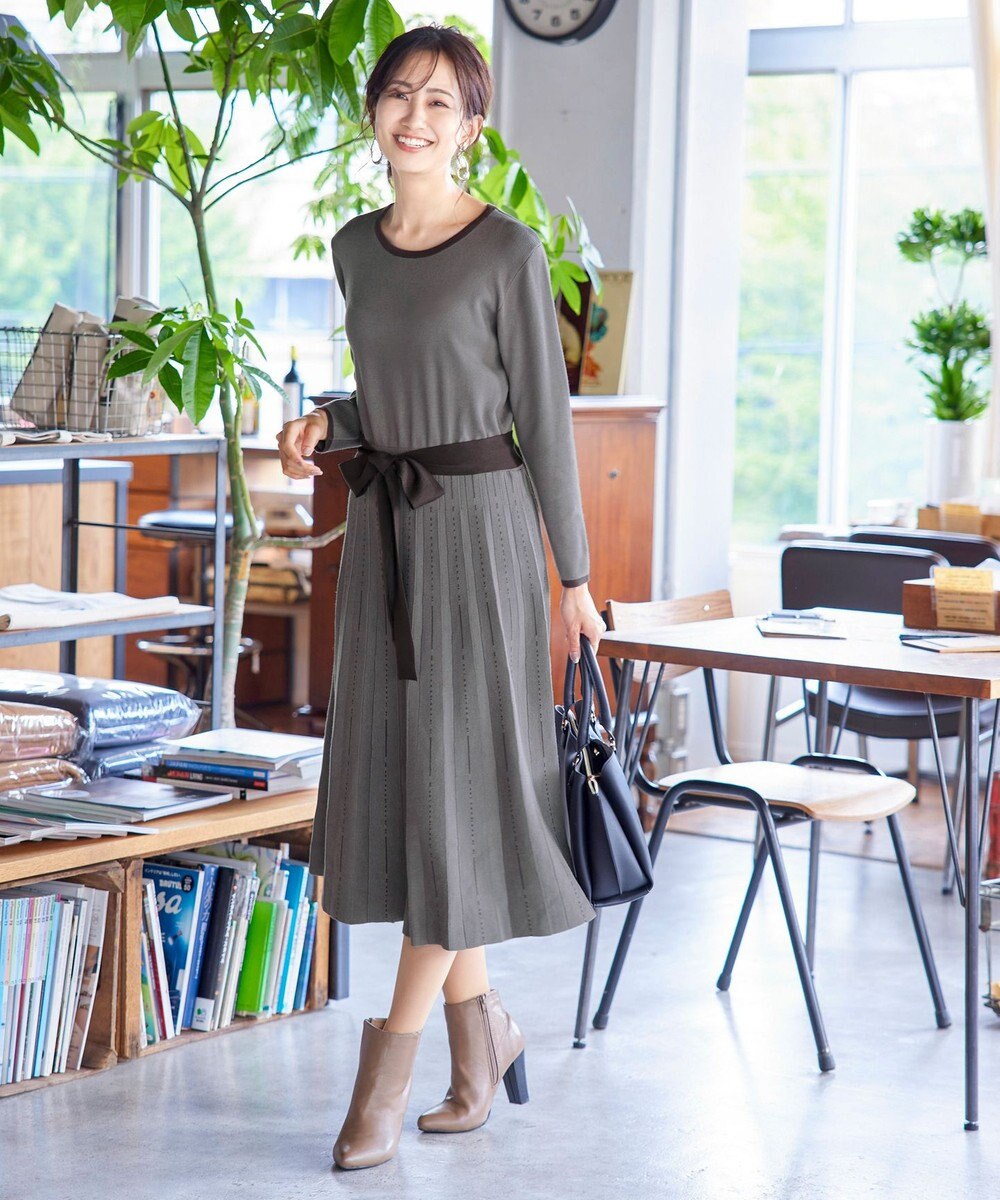 Tiaclasse 【洗える】1枚で着映えするステッチニットワンピース 