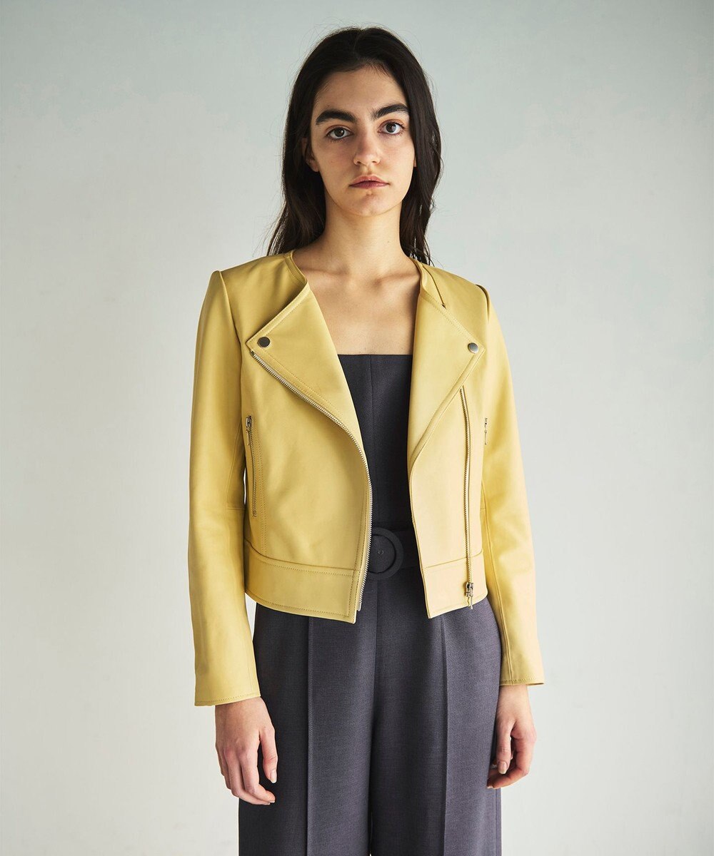 GRACE CONTINENTAL ノーカラーレザーライダースジャケット 