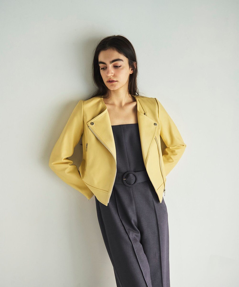 GRACE CONTINENTAL ノーカラーレザーライダースジャケット 