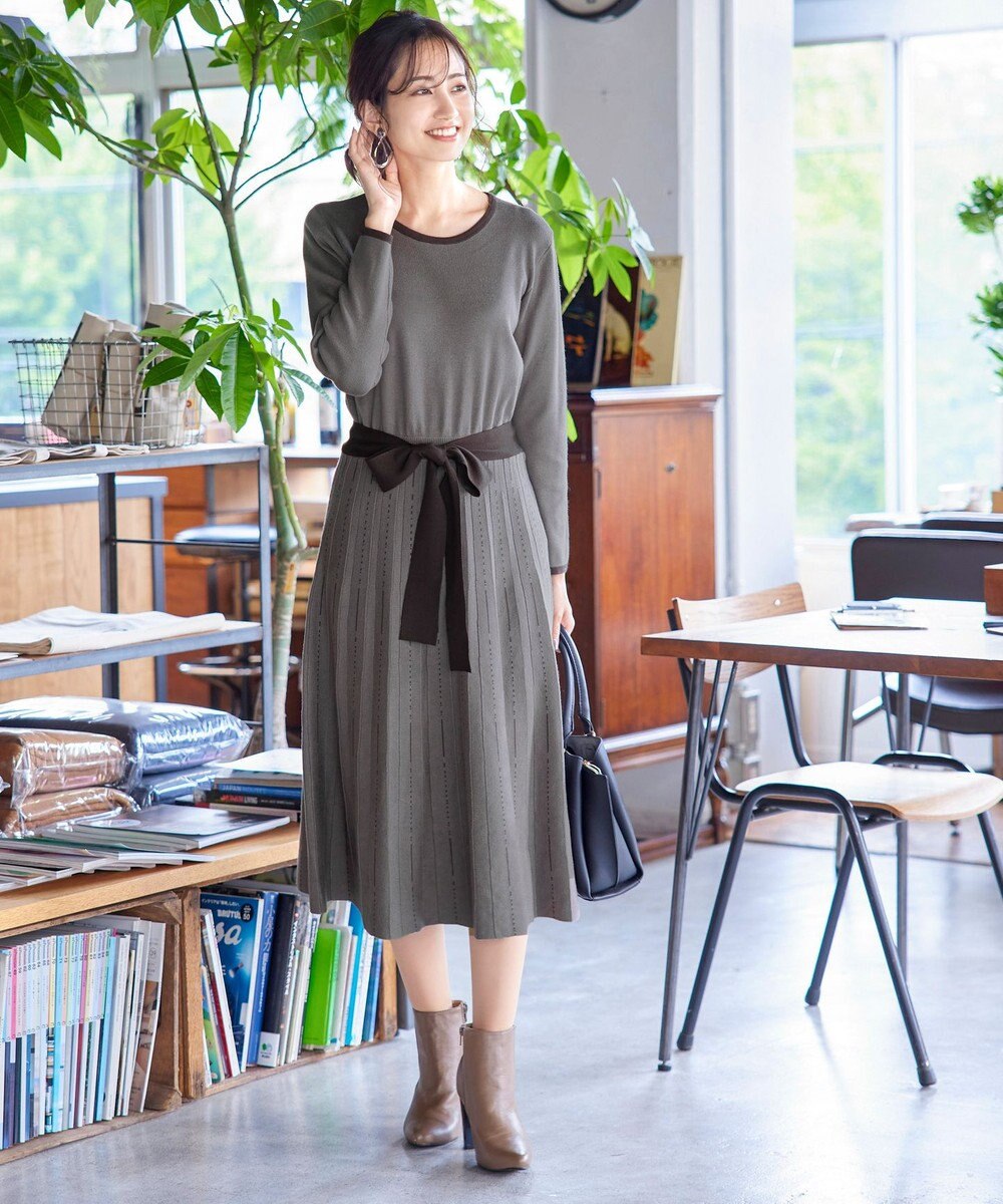 Tiaclasse 【洗える】1枚で着映えするステッチニットワンピース 