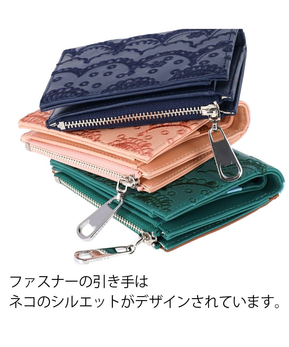 スカラップししゅう 2つ折り財布 ミニ財布 猫モチーフ / tsumori