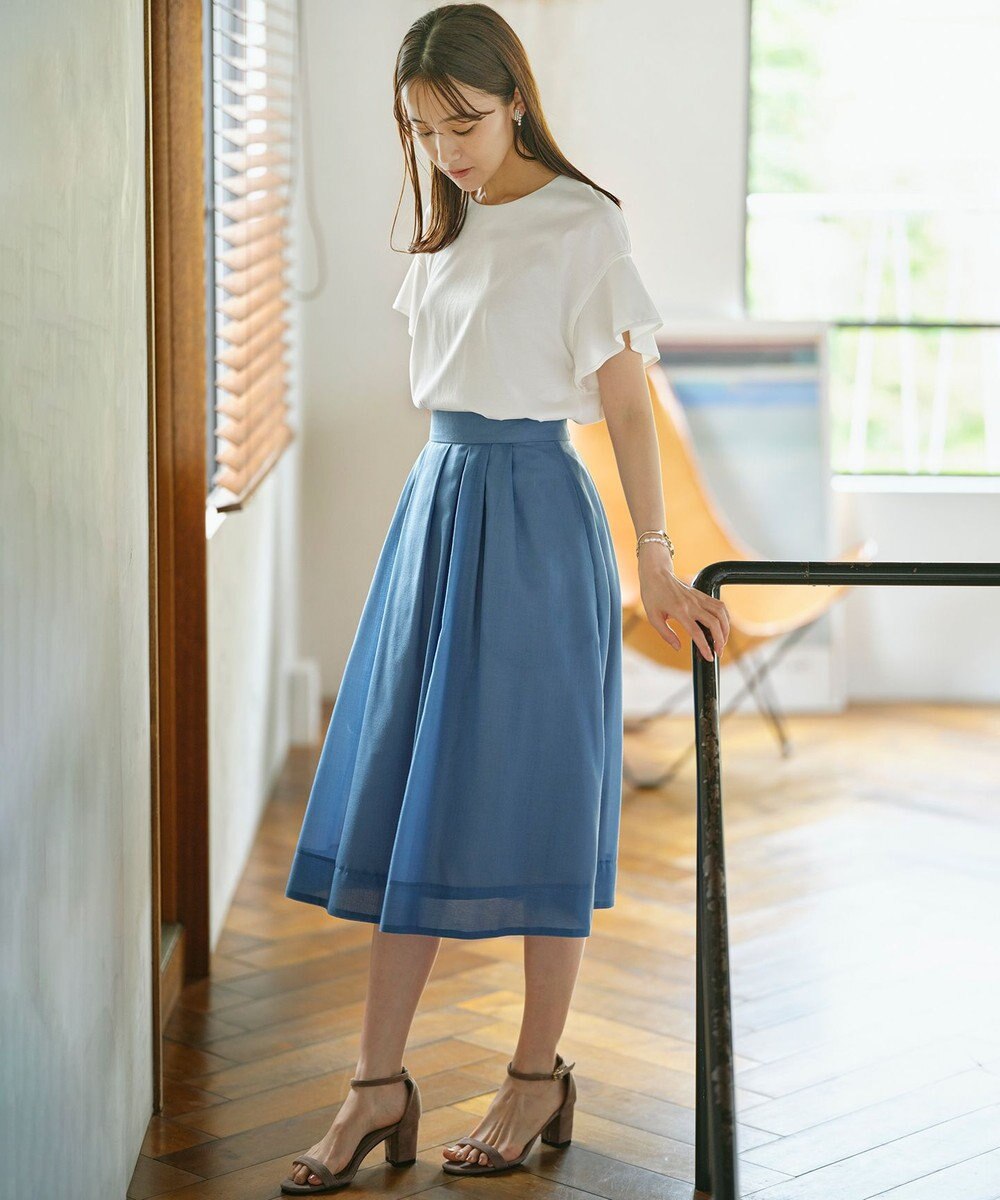 組曲 L 【UVケア・接触冷感】GIZAプレーティング天竺フリルスリーブ Tシャツ 