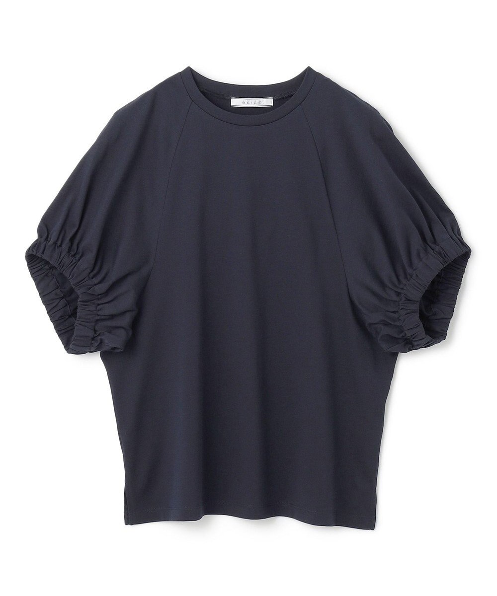 BEIGE， 【洗える】STOCK / オーガニックコットン半袖ギャザートップス 