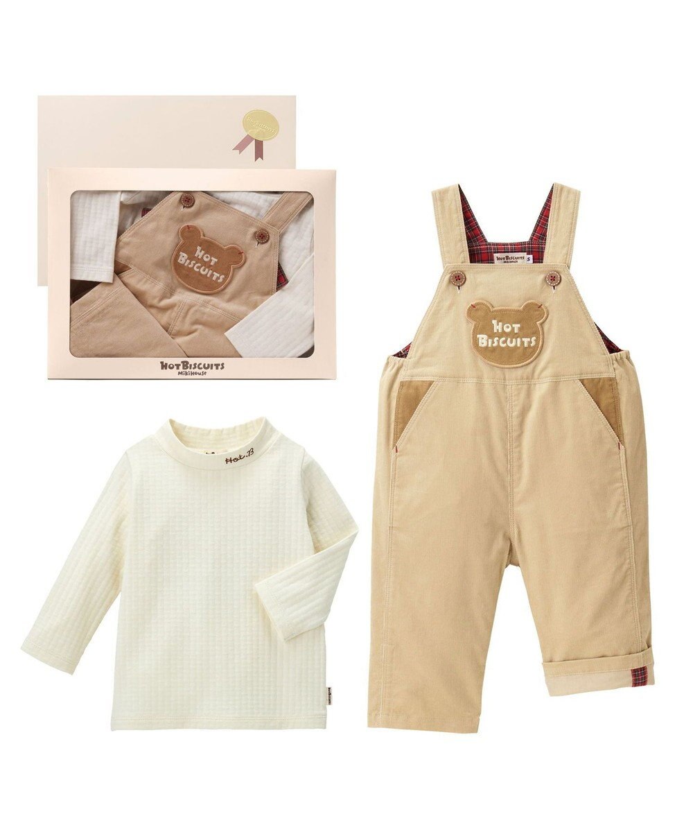 MIKI HOUSE HOT BISCUITS コーデュロイ オーバーオール＆モックネックTシャツギフトセット【BOX付き】 