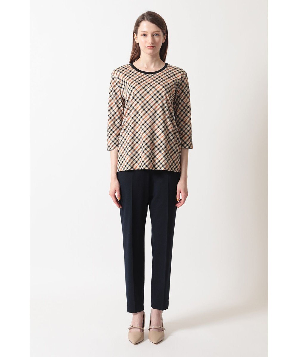 DAKS チェックプリント七分袖Tシャツ 