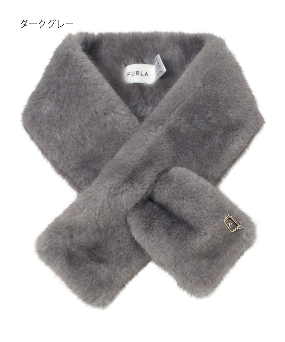 MOONBAT FURLA（フルラ）差し込みファーティペット マフラー アーチロゴ フェイクファー 