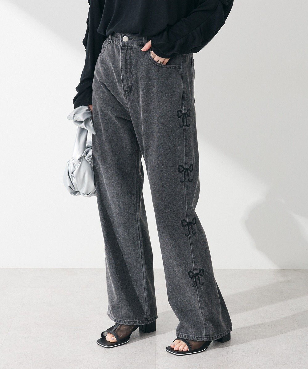 Green Parks ・ＤＯＵＢＬＥ　ＦＬＡＧＳ　サイドリボン刺繍デニ 