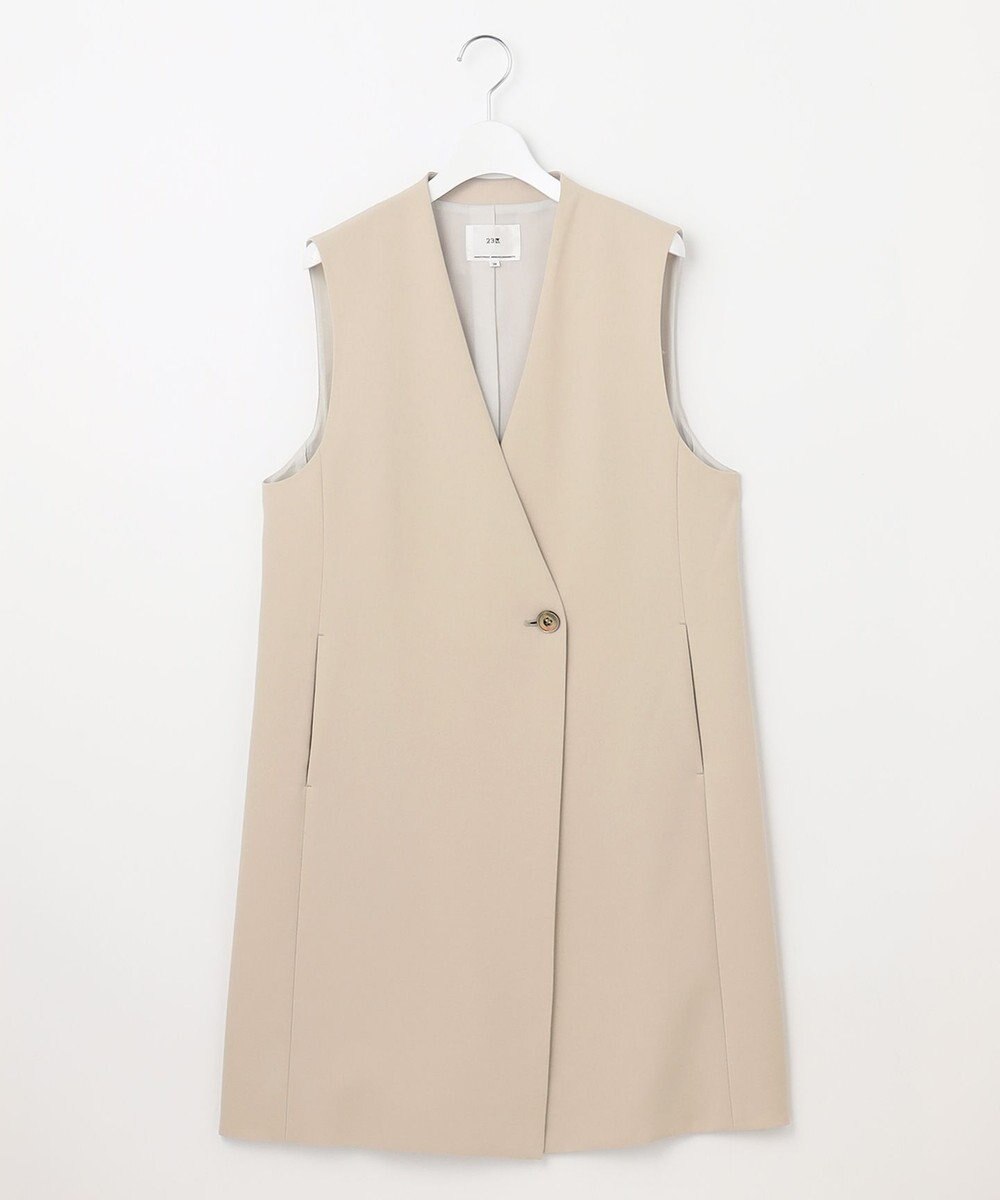 23区 【セットアップ対応】トロピカル2WAYストレッチ Vネック ノーカラー ジレ 