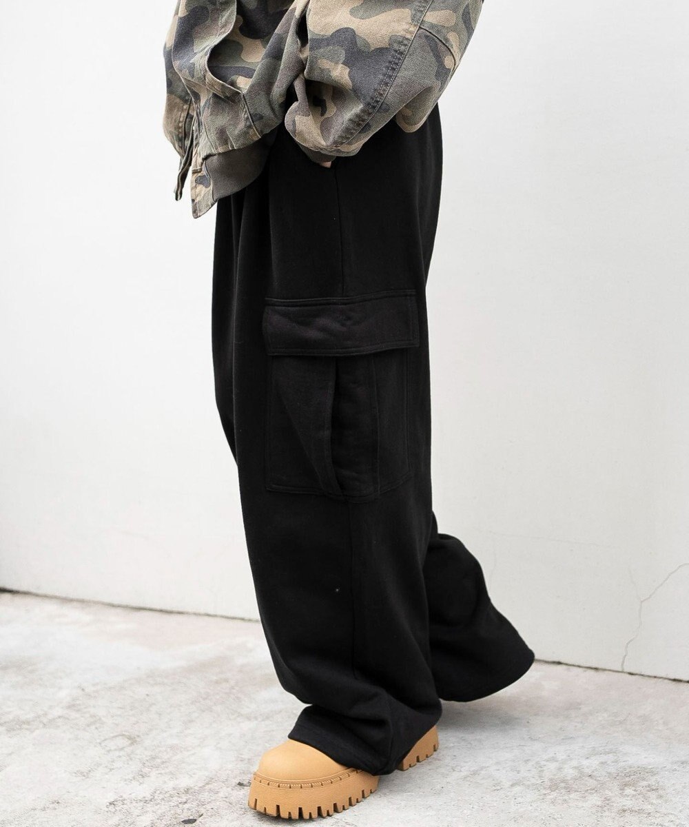 WEGO 【ユニセックス着用ITEM/ウエストゴム/MLサイズ展開】ワイドスウェットカーゴパンツ 
