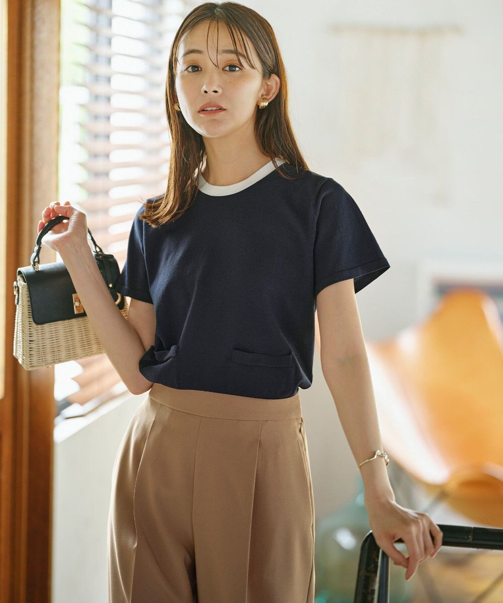 組曲 S 【洗える・6色展開】ポケット付き 半袖ニット 