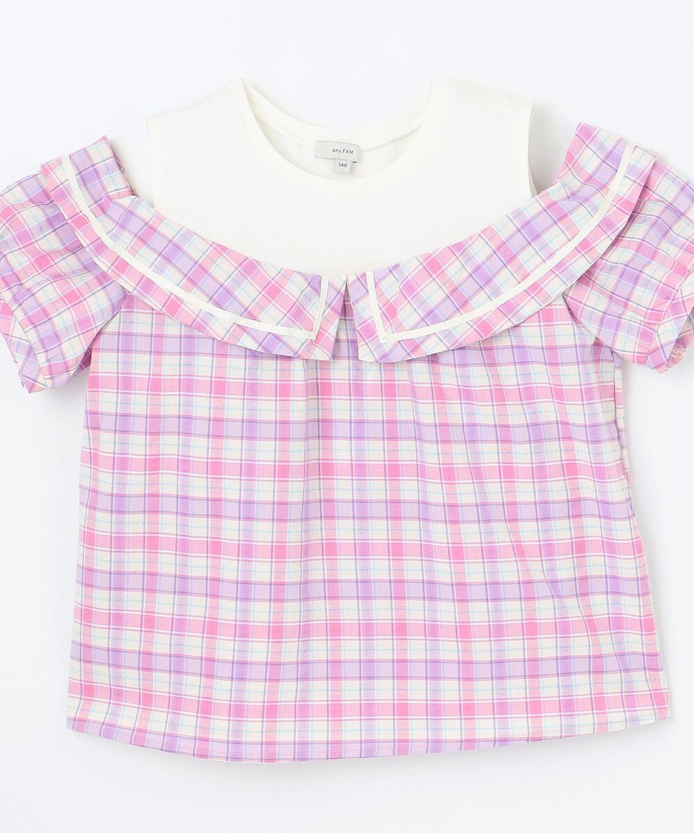 ANY KIDS チェック オフショルダー ブラウス 