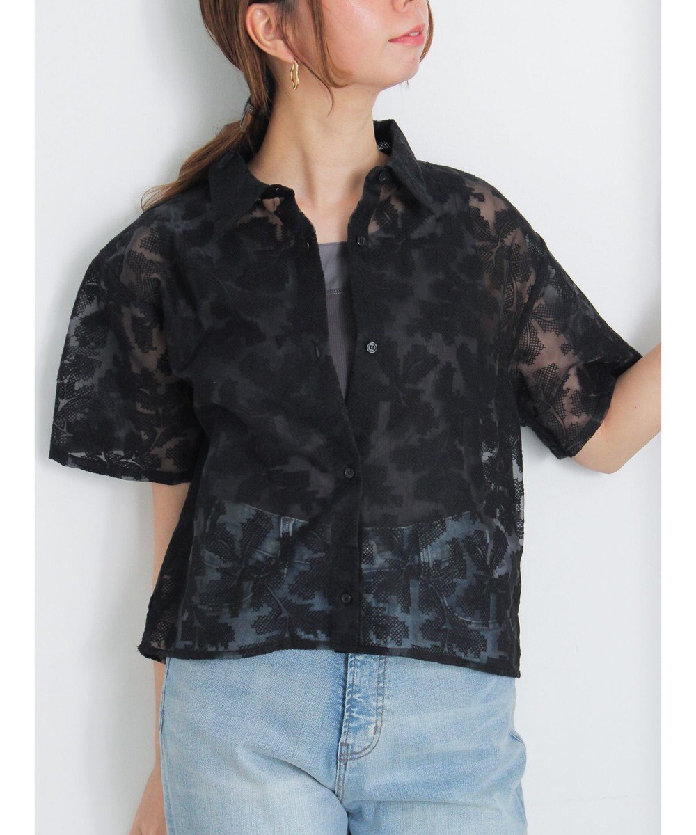 Te chichi オーガンジー刺繍ハーフスリーブシャツ 