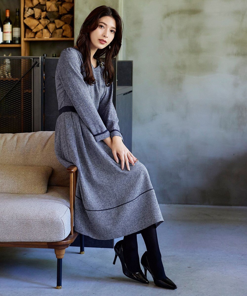 Tiaclasse 【洗える】配色パイピングフレアワンピース 