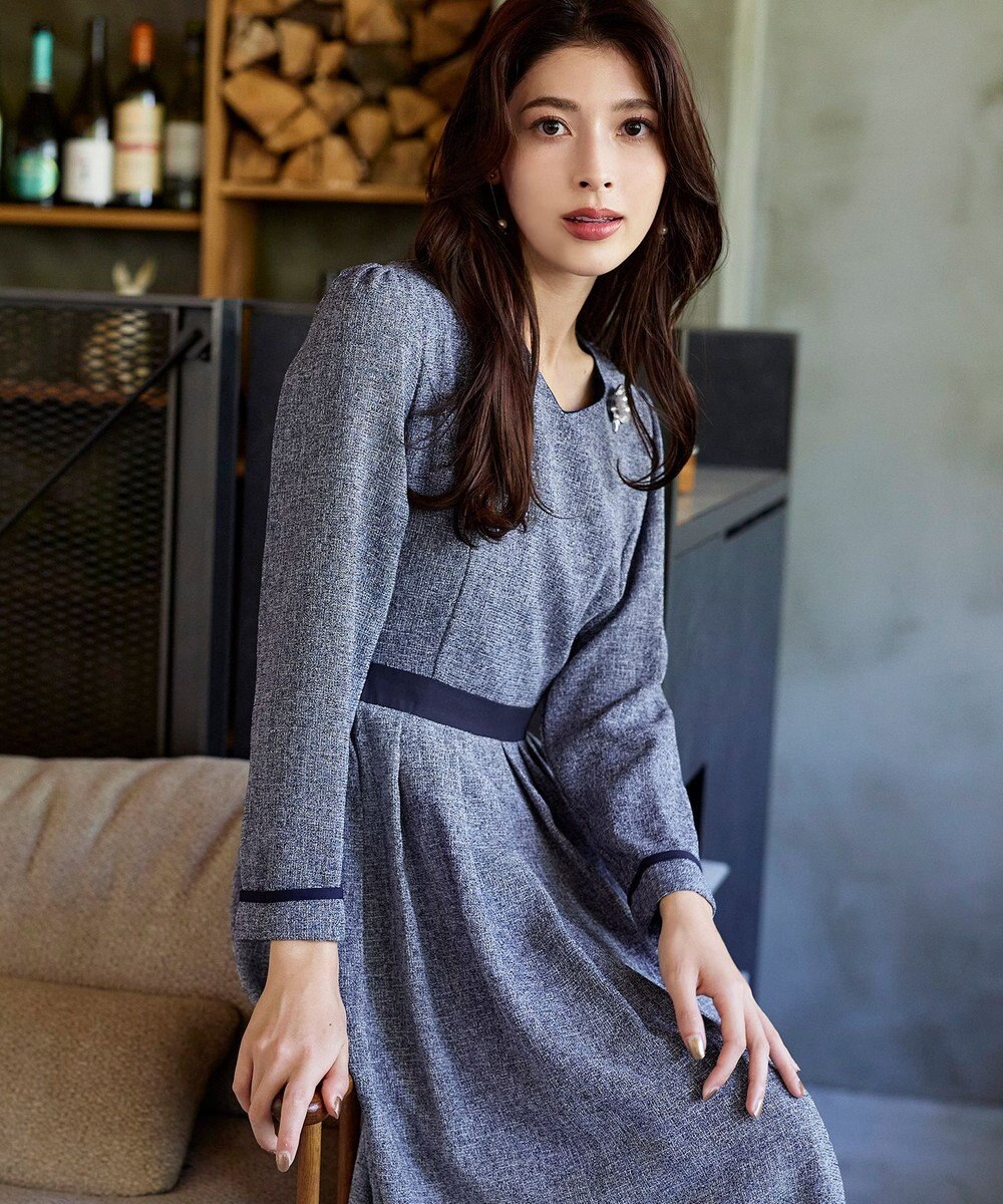 Tiaclasse 【洗える】配色パイピングフレアワンピース 