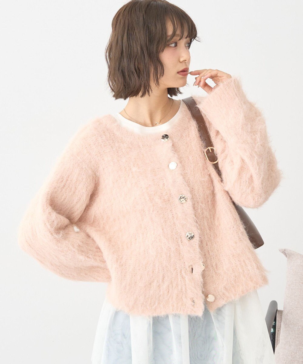 earth music&ecology クルーネックシャギーカーディガン 